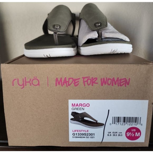 Ryka Margo Lifestyle Green Suede Size 9.5M Women NIB Thong Sandal Comfort Strap - Picture 6 of 7
